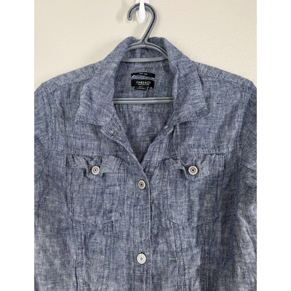 Jones & Co Womens Blue 100% Linen Jacket Sz L Beachy Breathable Lightweight - Picture 2 of 8
